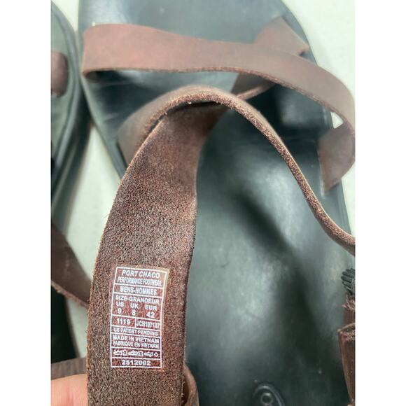 Men Chaco Wayfarer Port burgundy leather strap outdoor sandals shoes, 9 main image 5